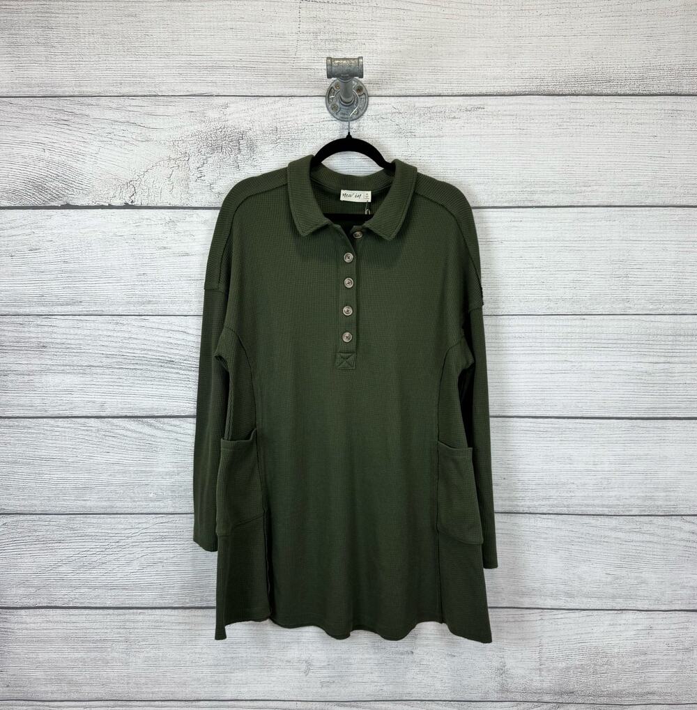 New In Women's Green Waffle Knit Long Sleeve Tunic Top Size Medium